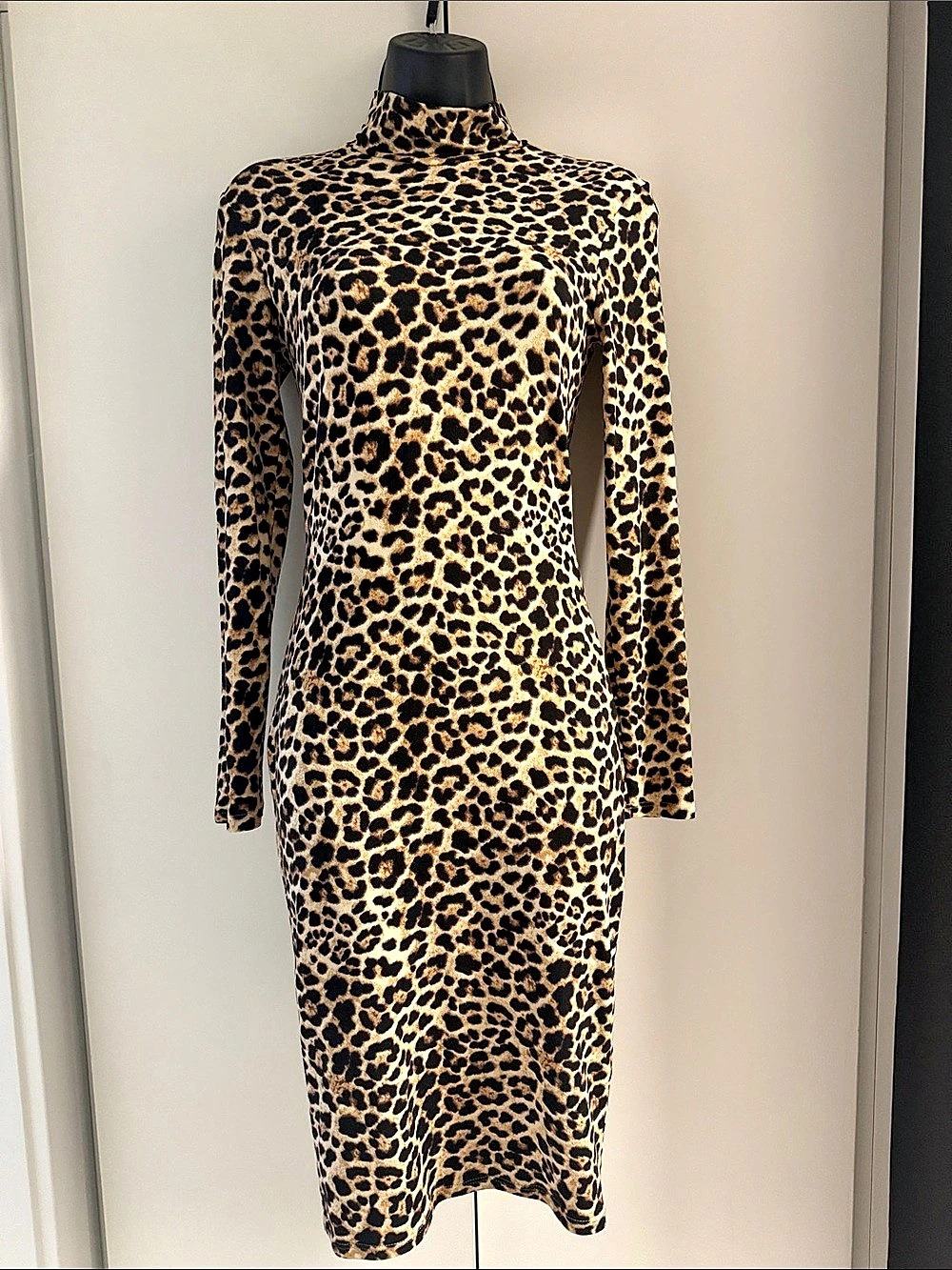 Leopard Print Midi Dress Like New
